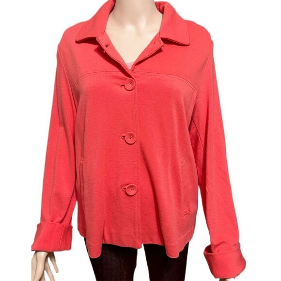 Chico’s Women’s Salmon Button-Front Jacket M Elegant Rayon Blend Made USA - Picture 2 of 6